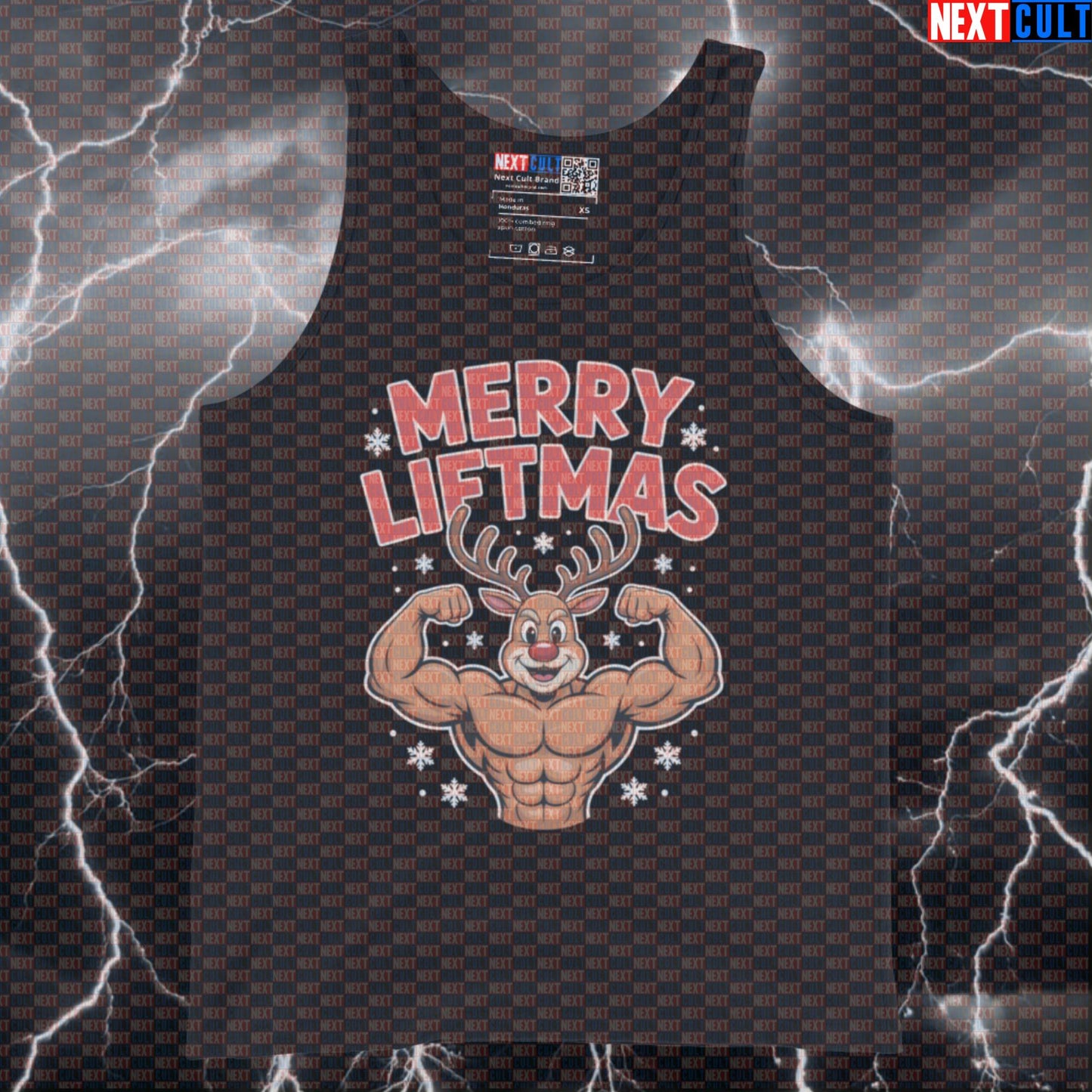 Funny Merry Liftmas Gym Tank Top | Christmas Muscle Shirt For Gym Bros | Festive Fitness Meme Vest Bodybuilding Christmas Fitness Gym Powerlifting Workout Next Cult Brand