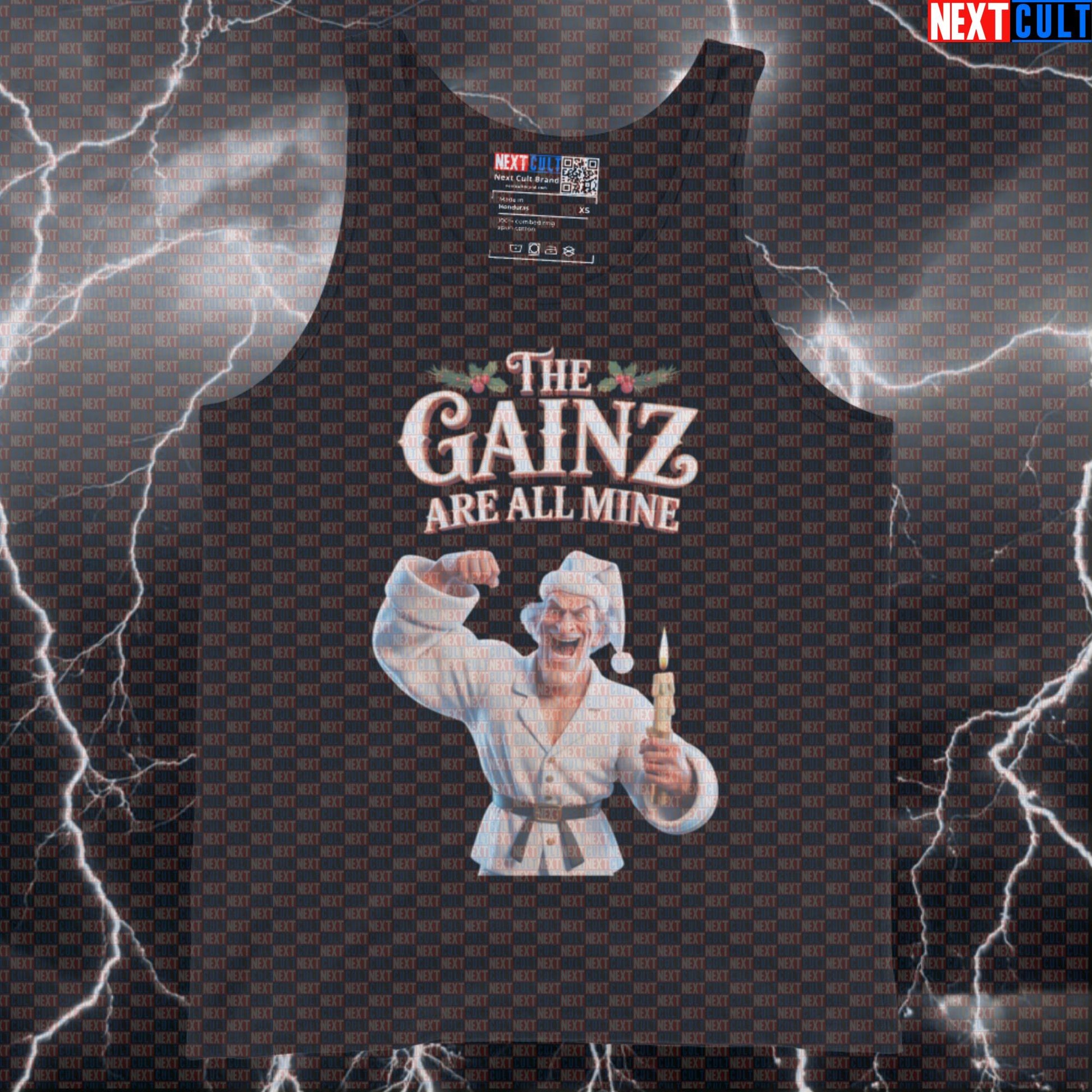 Funny Gym Carol Christmas Tank Top | The Gainz Are All Mine Muscle Shirt | Ebenezer Scrooge Workout Vest Bodybuilding Christmas Films Fitness Gym Workout Next Cult Brand