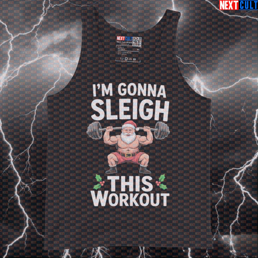 Funny Merry Liftmas Gym Tank Top | I'm Gonna Sleigh This Workout Santa Muscle Shirt | Christmas Vest Bodybuilding Christmas Fitness Gym Powerlifting Workout Next Cult Brand