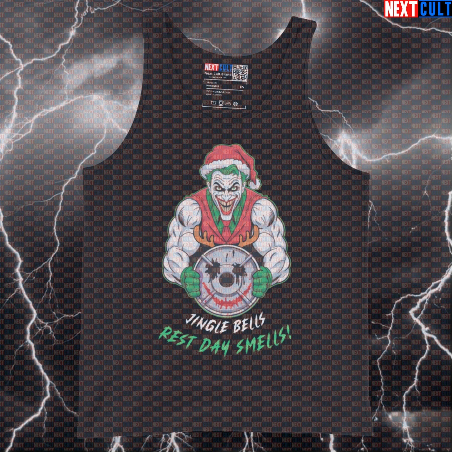 Funny Jacked Joker Gym Tank Top | Christmas Jingle Bells Rest Day Smells Muscle Shirt | Festive Workout Vest Bodybuilding Christmas Films Fitness Gym Joker Powerlifting Superheroes Workout Next Cult Brand