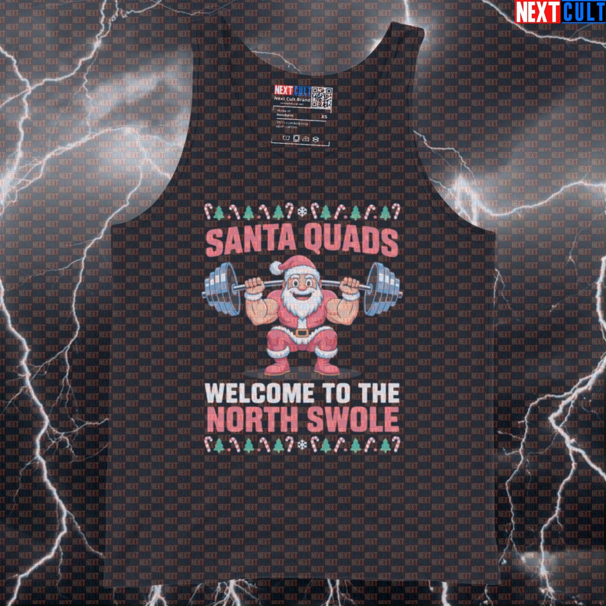 Santa Quads Funny Christmas Gym Tank Top - Festive Workout Vest Muscle Shirt for Lifters Tank Tops Bodybuilding Christmas Fitness Gym Leg Day Powerlifting Workout Next Cult Brand