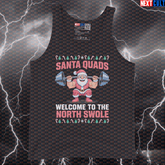 Santa Quads Funny Christmas Gym Tank Top - Festive Workout Vest Muscle Shirt for Lifters Tank Tops Bodybuilding Christmas Fitness Gym Leg Day Powerlifting Workout Next Cult Brand
