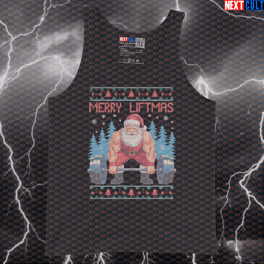 Merry Liftmas Funny Gym Tank Top | Swole Santa Claus Fitness Meme Muscle Shirt | Christmas Workout Vest Tank Tops Bodybuilding Christmas Fitness Gym Leg Day Powerlifting Workout Next Cult Brand