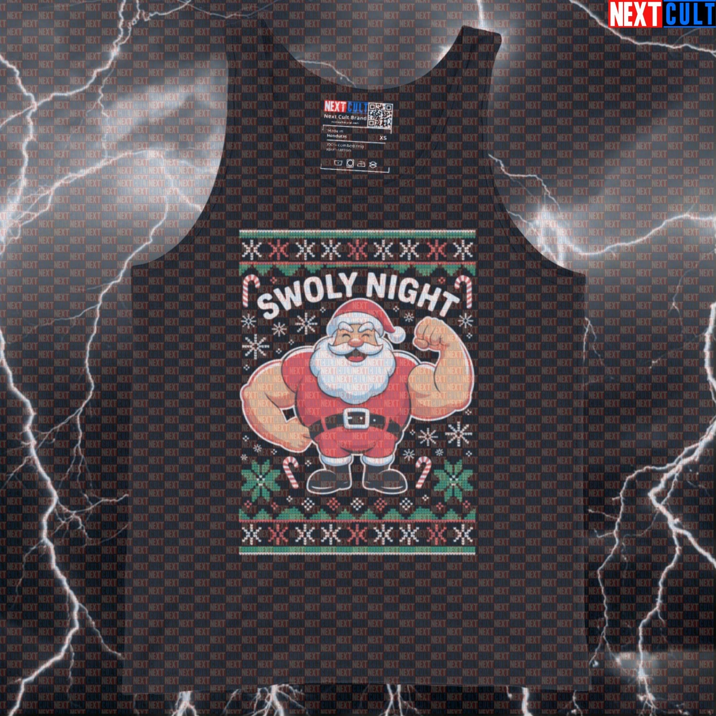 Swoly Night Funny Christmas Gym Tank Top | Festive Liftmas Muscle Shirt For Gym Bros | Holiday Workout Vest Tank Tops Bodybuilding Christmas Fitness Gym Workout Next Cult Brand