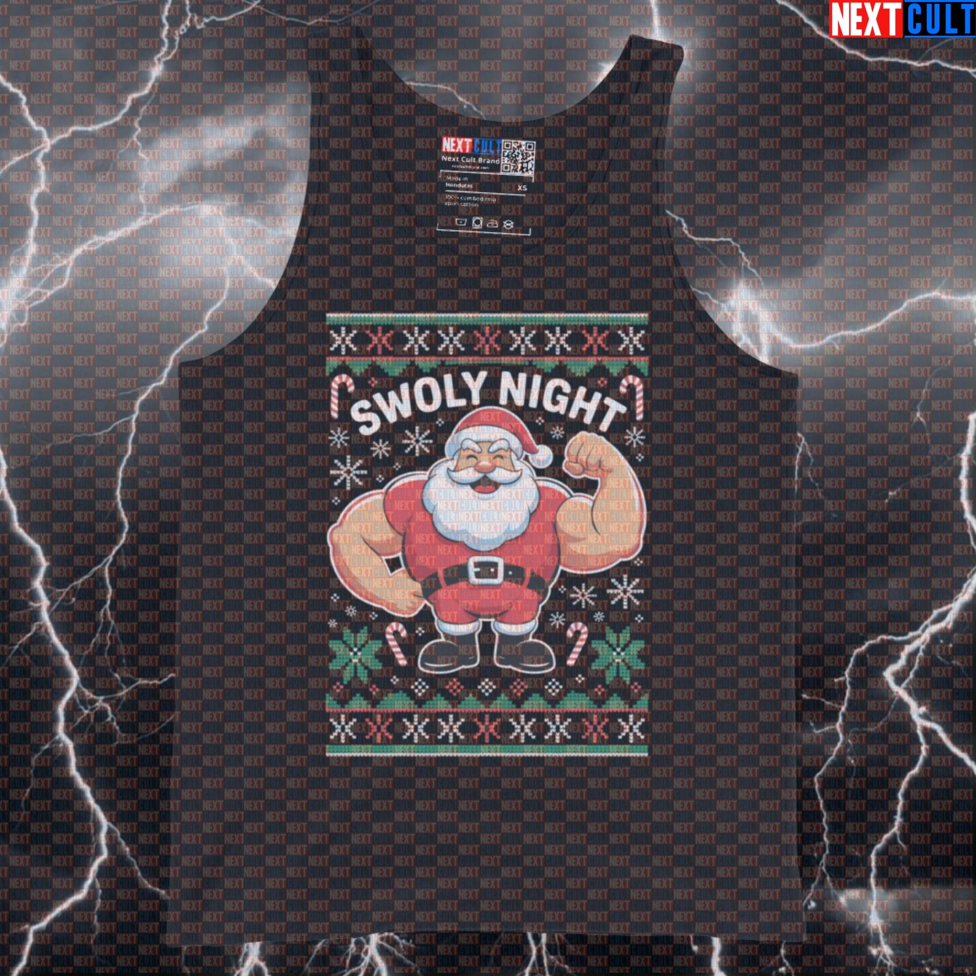 Swoly Night Funny Christmas Gym Tank Top | Festive Liftmas Muscle Shirt For Gym Bros | Holiday Workout Vest Tank Tops Bodybuilding Christmas Fitness Gym Workout Next Cult Brand