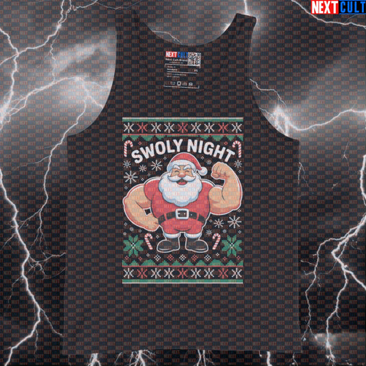 Swoly Night Funny Christmas Gym Tank Top | Festive Liftmas Muscle Shirt For Gym Bros | Holiday Workout Vest Tank Tops Bodybuilding Christmas Fitness Gym Workout Next Cult Brand