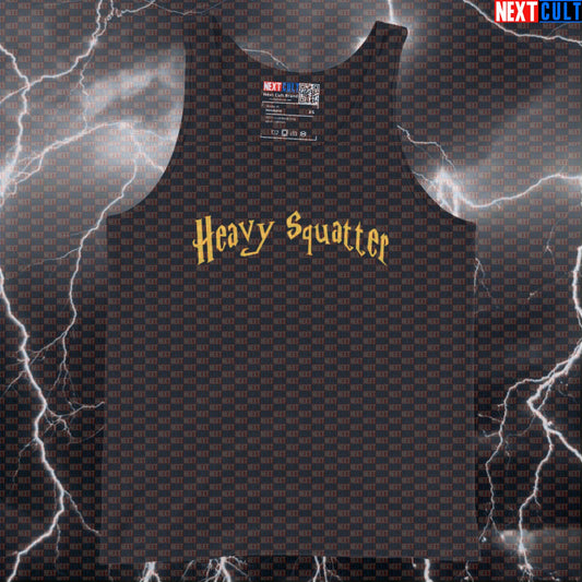 Heavy Squatter Gym Wizards Tank Top | Funny Harry Potter Muscle Shirt | Leg Day Meme Athletic Shirt Bodybuilding Books Films Fitness Gym Harry Potter Leg Day Powerlifting Workout Next Cult Brand