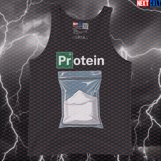 Funny Protein Addict Gym Tank Top | Breaking Bad Parody Muscle Shirt | My Protein Powder Vest Bodybuilding Breaking Bad Fitness Gym TV Workout Next Cult Brand