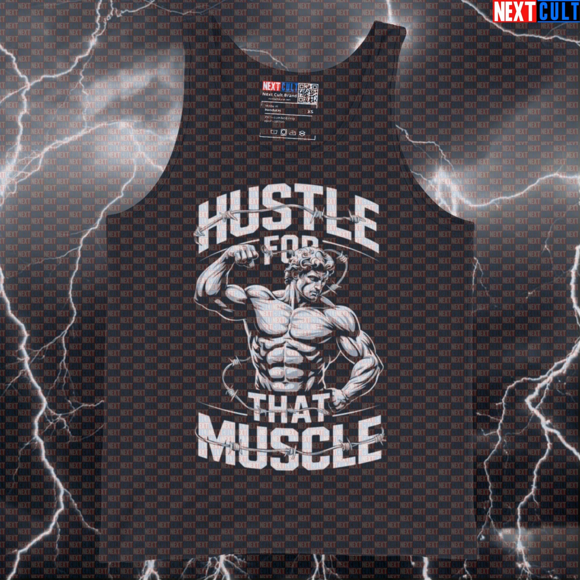 Funny Hustle For That Muscle Gym Tank Top | Greek God Meme Muscle Shirt | Protein Powered Workout Vest Ancient Greece Bodybuilding Fitness Gym Workout Next Cult Brand