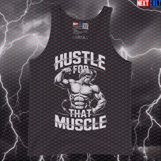 Funny Hustle For That Muscle Gym Tank Top | Greek God Meme Muscle Shirt | Protein Powered Workout Vest Ancient Greece Bodybuilding Fitness Gym Workout Next Cult Brand