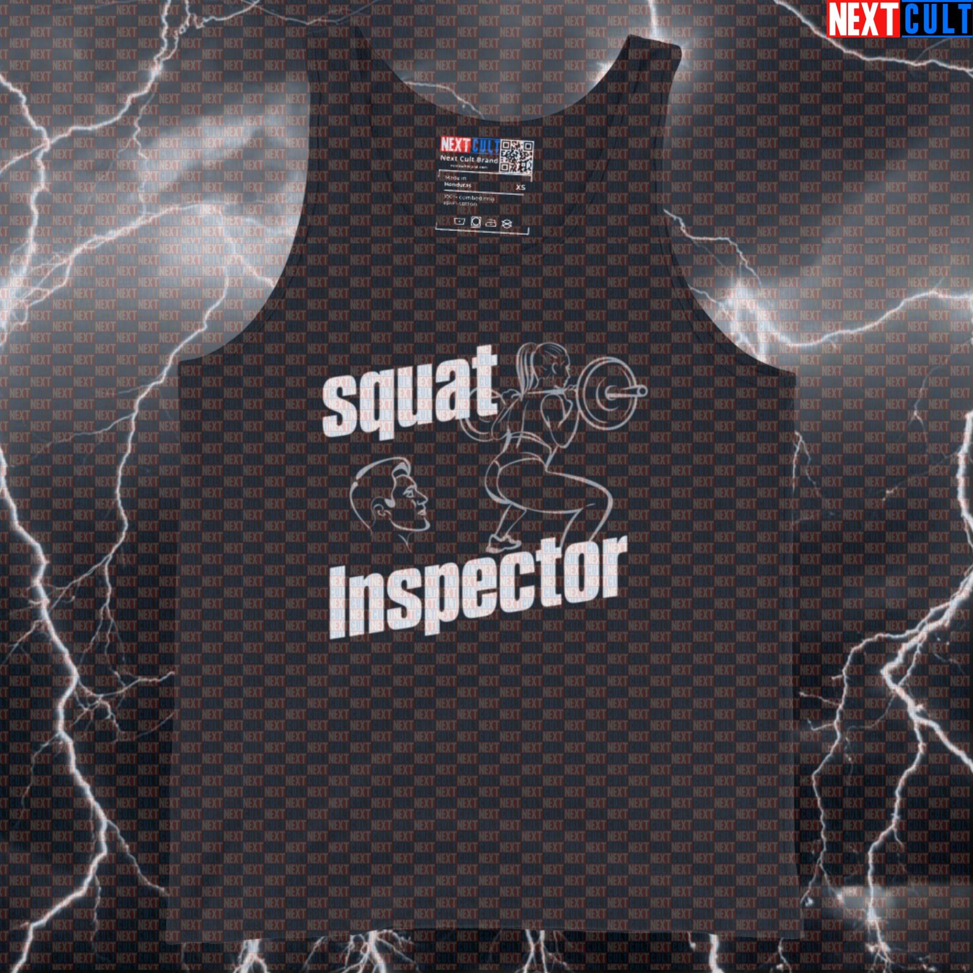 Funny Squat Inspector Gym Tank Top | Edgy Leg Day Meme Muscle Shirt | Booty Gains Observer Vest Bodybuilding Fitness Gym Leg Day Powerlifting Workout Next Cult Brand