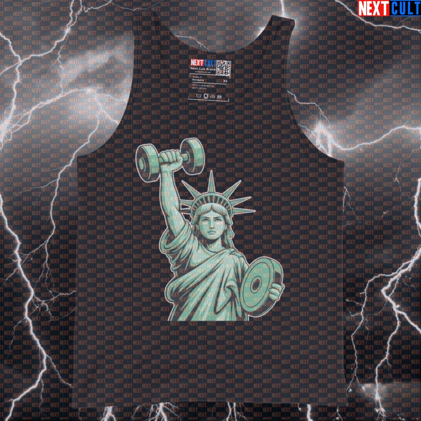Statue of Liberty Gym Tank Top | Funny Freedom Gains Muscle Shirt | American Pride Workout Vest 4th of July Bodybuilding Fitness Gym Powerlifting Statue of Liberty Workout Next Cult Brand