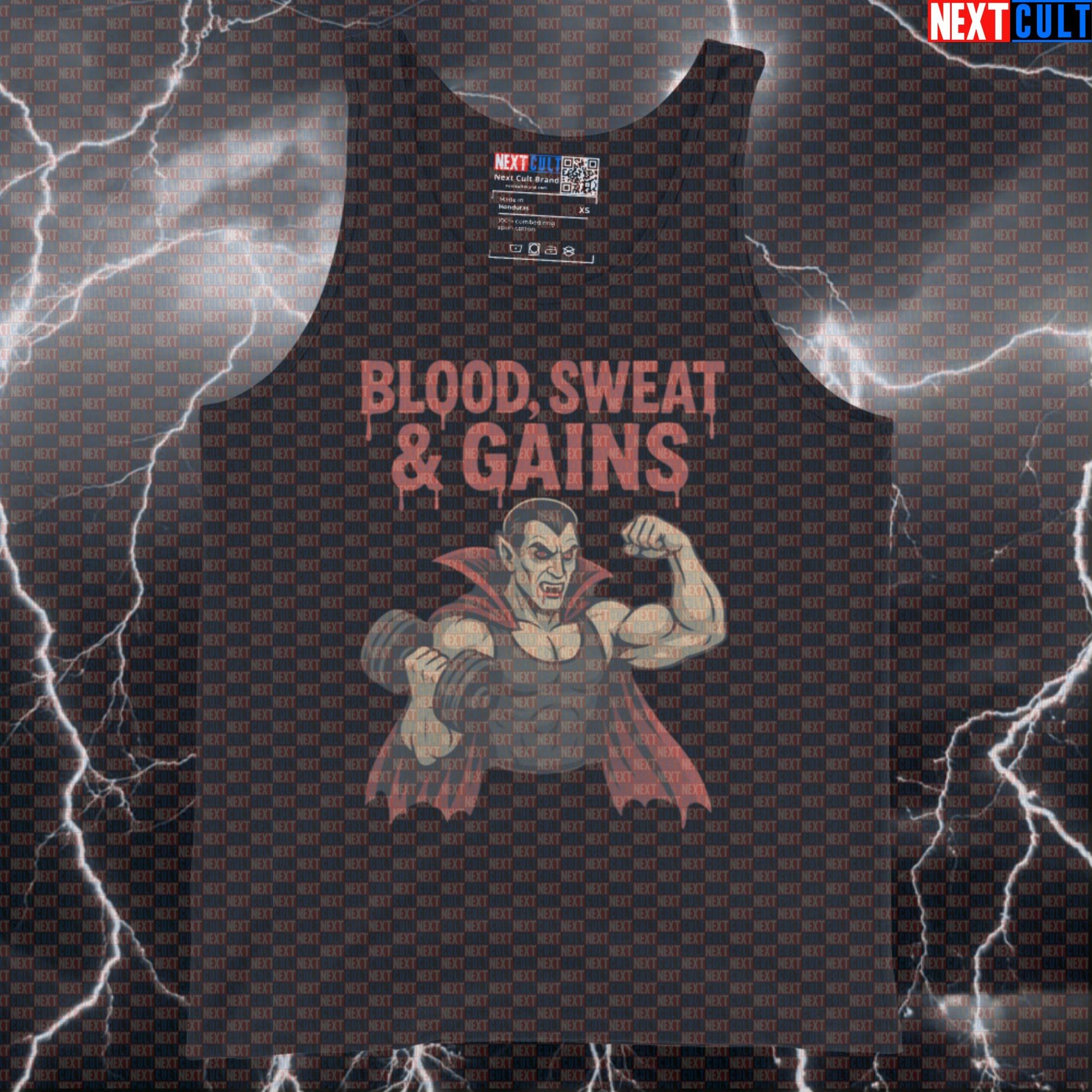 Blood Sweat & Gains Dracula Gym Tank Top | Funny Vampire Workout Vest Muscle Shirt Tank Tops Bodybuilding Films Fitness Gym Halloween Workout Next Cult Brand
