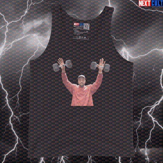 Kanye Dumbbell Parody Gym Tank Top | Funny Workout Vest for Lifters Tank Tops Bodybuilding Fitness Gym Hip Hop Kanye West Workout Next Cult Brand