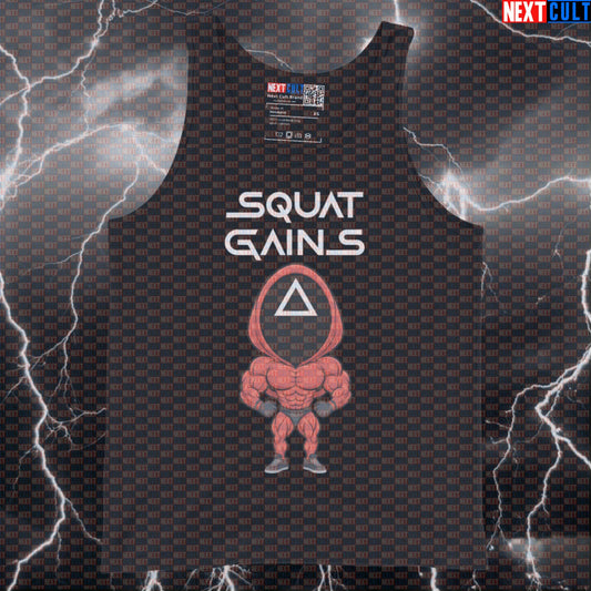 Funny Squat Game Gym Tank Top | Squid Game Parody Muscle Shirt For Leg Day | Squat Gains Vest Bodybuilding Fitness Gym Leg Day Powerlifting TV Workout Next Cult Brand