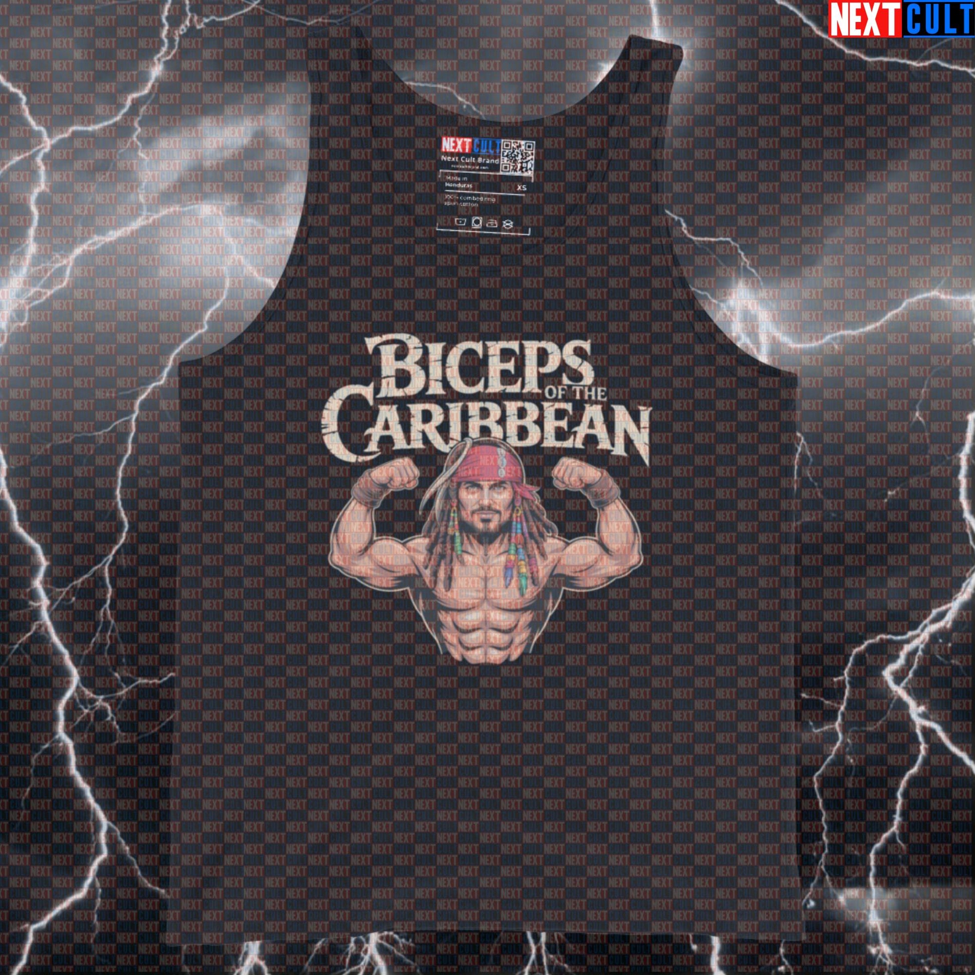 Biceps of the Caribbean Gym Tank Top | Funny Pirate Muscle Shirt | Pirate Sleeves Athletic Shirt Bodybuilding Films Fitness Gym Pirates of the Caribbean Workout Next Cult Brand
