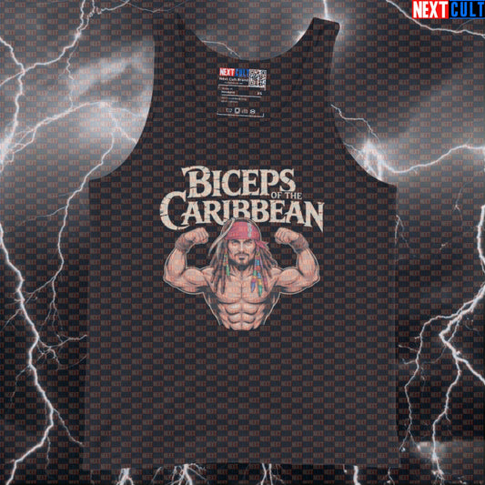 Biceps of the Caribbean Gym Tank Top | Funny Pirate Muscle Shirt | Pirate Sleeves Athletic Shirt Bodybuilding Films Fitness Gym Pirates of the Caribbean Workout Next Cult Brand
