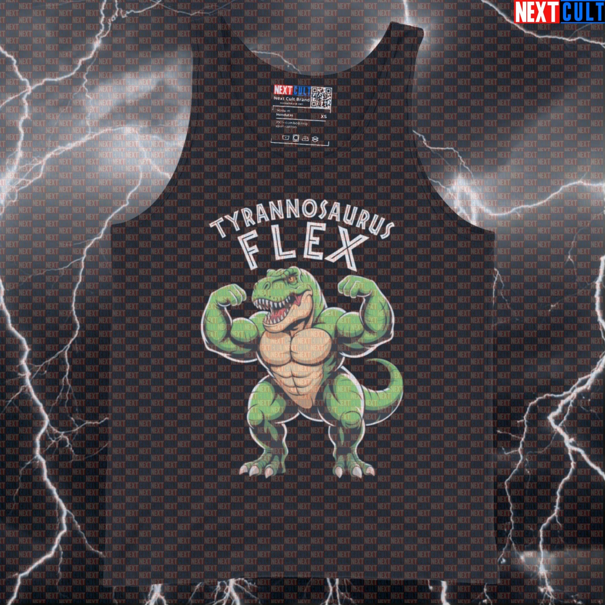 Tyrannosaurus Flex Gym Tank Top | Funny T-Rex Dinosaur Muscle Shirt | Prehistoric Workout Vest Bodybuilding Films Fitness Gym Workout Next Cult Brand