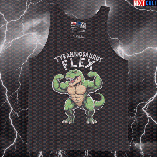 Tyrannosaurus Flex Gym Tank Top | Funny T-Rex Dinosaur Muscle Shirt | Prehistoric Workout Vest Bodybuilding Films Fitness Gym Workout Next Cult Brand