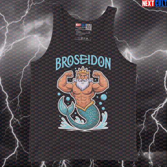 Broseidon God of Bodybuilding Funny Gym Tank Top | Poseidon Muscle Shirt for Lifters Ancient Greece Bodybuilding Fitness Gym Workout Next Cult Brand