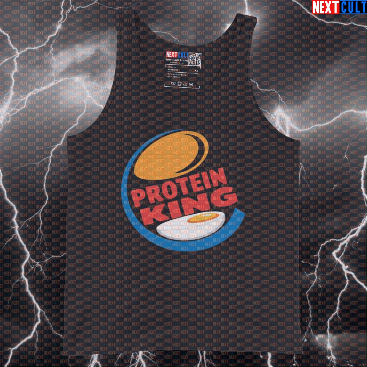 Funny Protein King Gym Tank Top | Burger King Parody Muscle Shirt | Easter Egg Meme Athletic Shirt Bodybuilding Easter Fast Food Fitness Gym Workout Next Cult Brand