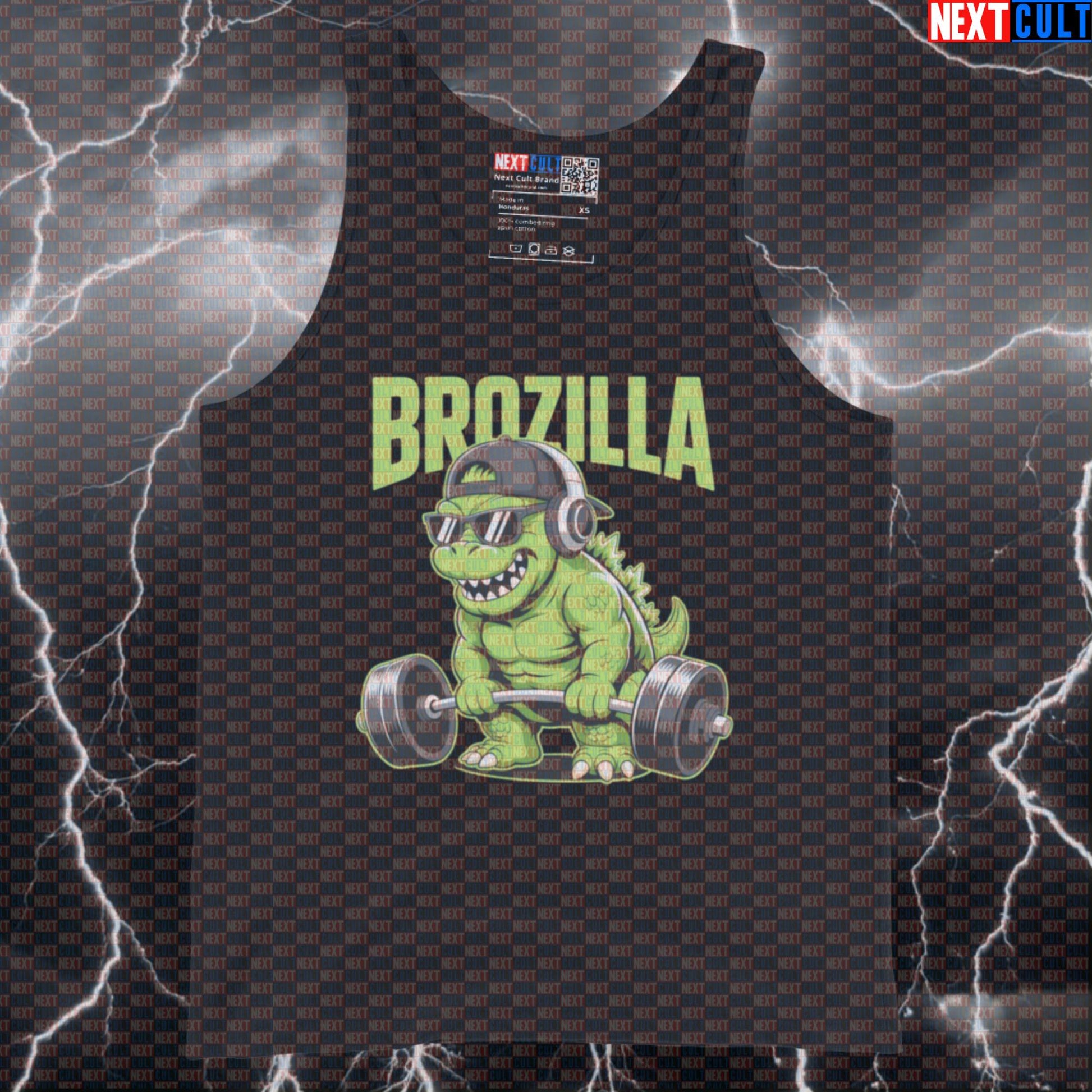 Brozilla Funny Gym Tank Top | Godzilla Gym Meme Muscle Shirt For Lifters | Monster Gains Vest Bodybuilding Fitness Gym Leg Day Powerlifting Workout Next Cult Brand