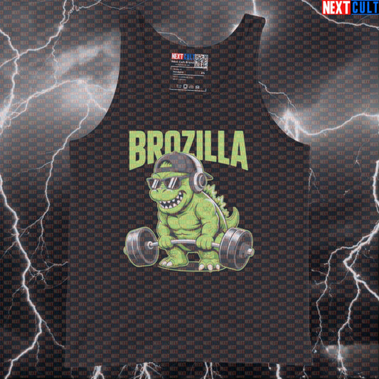 Brozilla Funny Gym Tank Top | Godzilla Gym Meme Muscle Shirt For Lifters | Monster Gains Vest Bodybuilding Fitness Gym Leg Day Powerlifting Workout Next Cult Brand