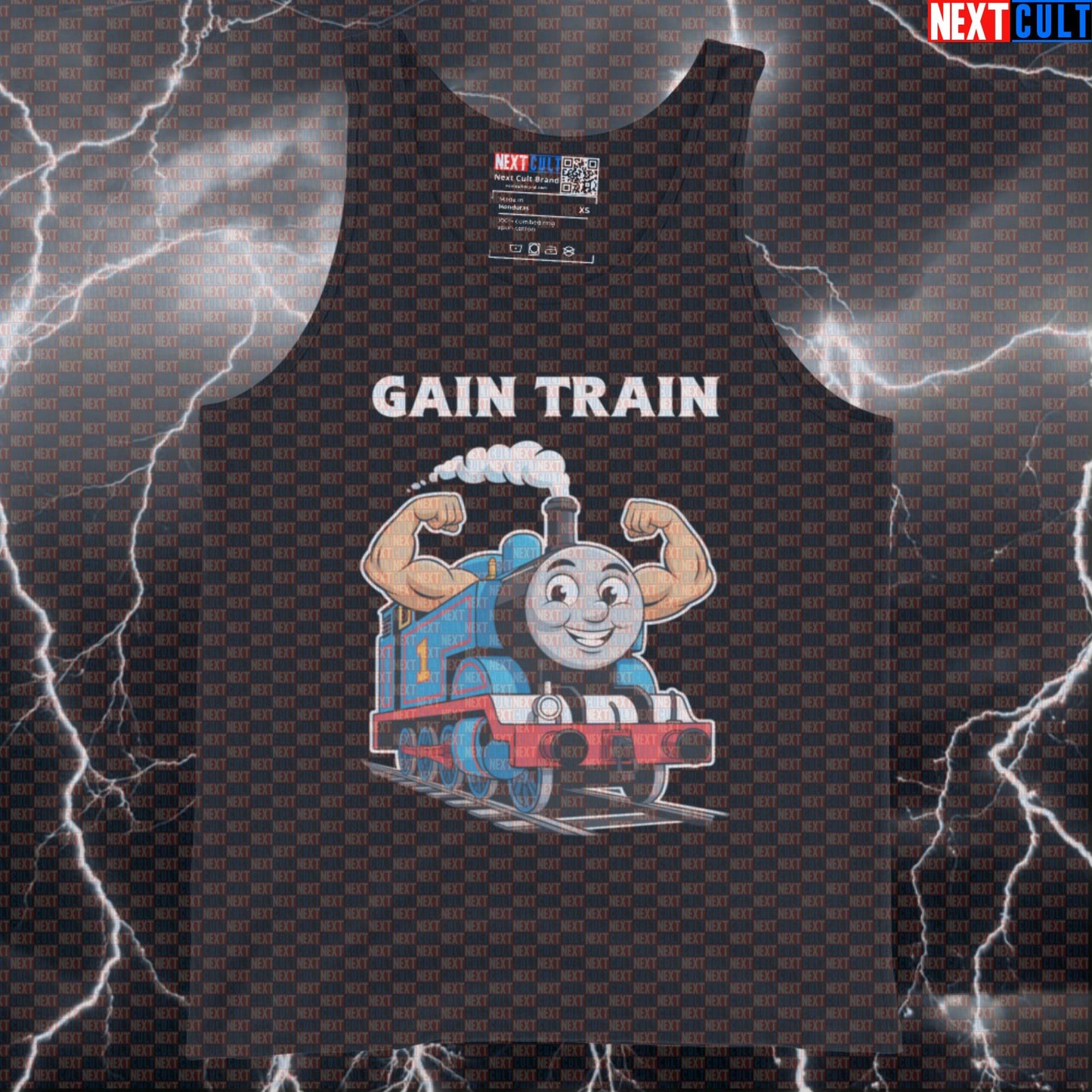 Funny Gain Train Gym Tank Top | Thomas The Tank Engine Meme Muscle Shirt | Workout Vest For Lifters Bodybuilding Fitness Gym TV Workout Next Cult Brand