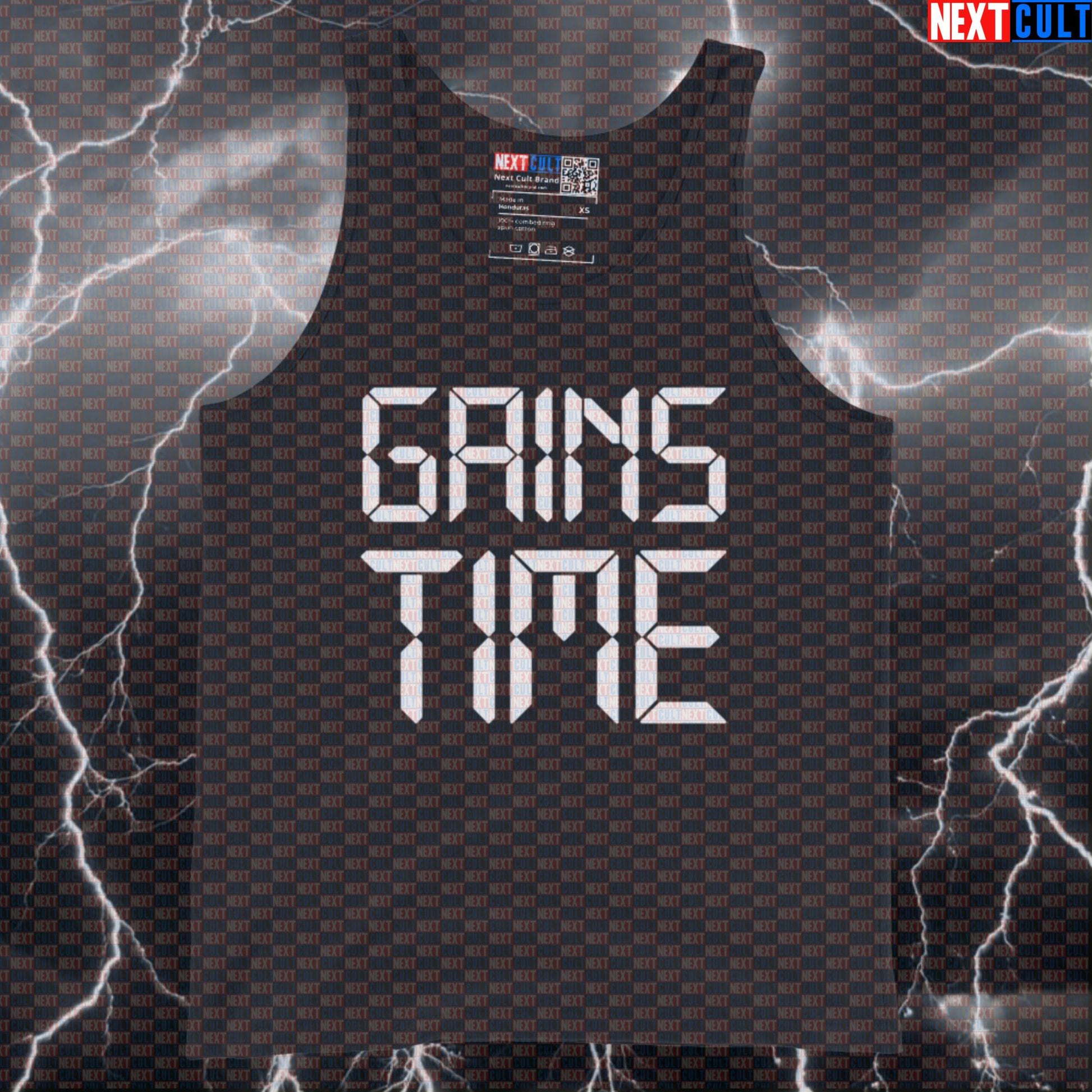 Funny Gains Time Gym Tank Top | Muscle Shirt For Lifters & Gym Bros | Fitness Meme Athletic Shirt Bodybuilding Fitness Gym Workout Next Cult Brand