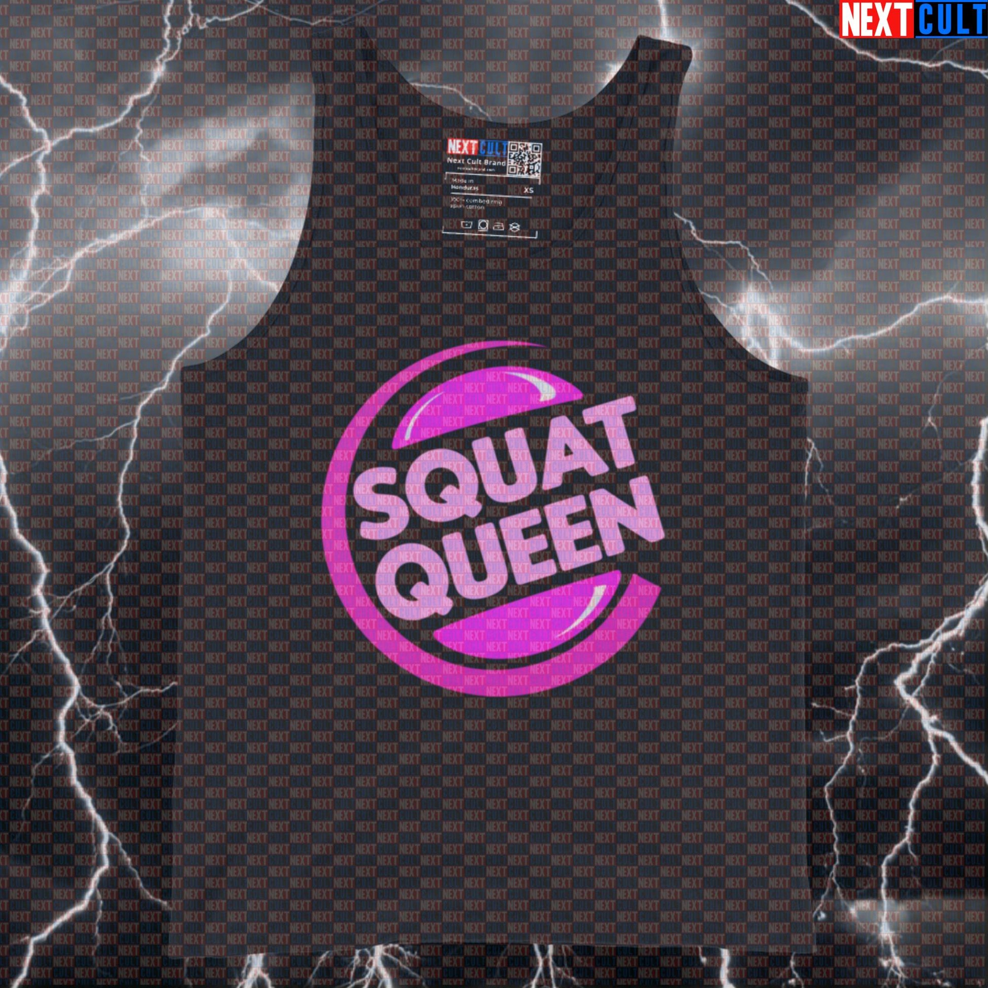 Funny Squat Queen Gym Tank Top | Burger King Parody Muscle Shirt | Leg Day Workout Vest Bodybuilding Fast Food Fitness Gym Leg Day Powerlifting Workout Next Cult Brand