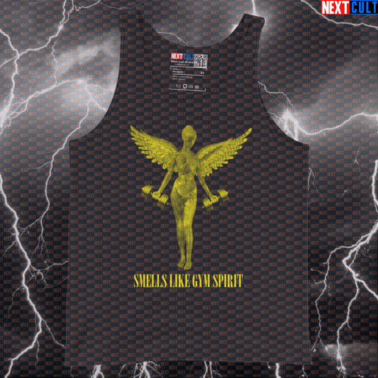 Smells Like Gym Spirit Muscle Tank Top | Funny Nirvana Gym Parody Vest for Lifters Bodybuilding Fitness Gym Nirvana Rock Music Workout Next Cult Brand