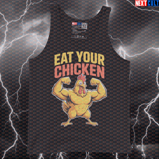 Eat Your Chicken Funny Gym Tank Top - Chicken Bro Protein Meme Vest Muscle Shirt For Lifters Bodybuilding Fast Food Fitness Gym Workout Next Cult Brand