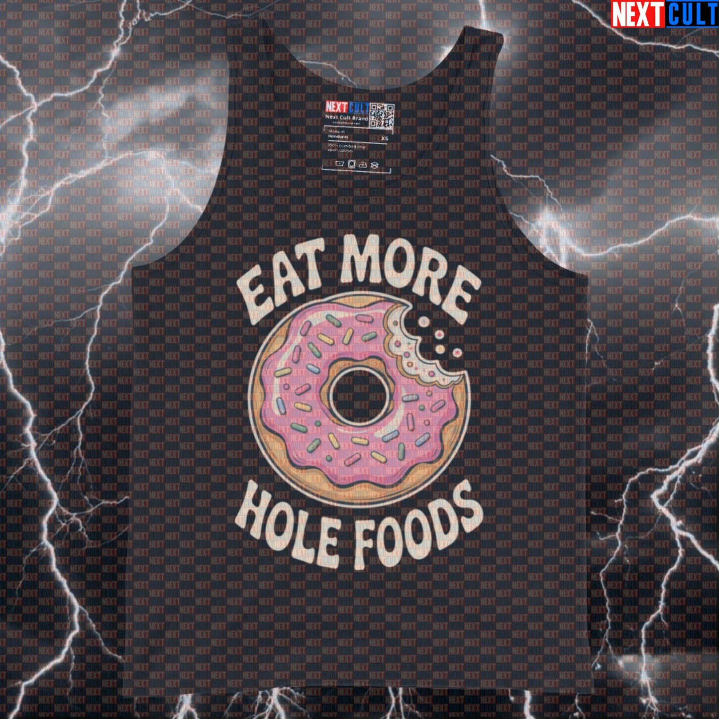 Eat More Whole Foods Donuts Funny Gym Tank Top - Junk Food Meme Vest Muscle Shirt Bulking Donuts Fast Food Fitness Gym Workout Next Cult Brand