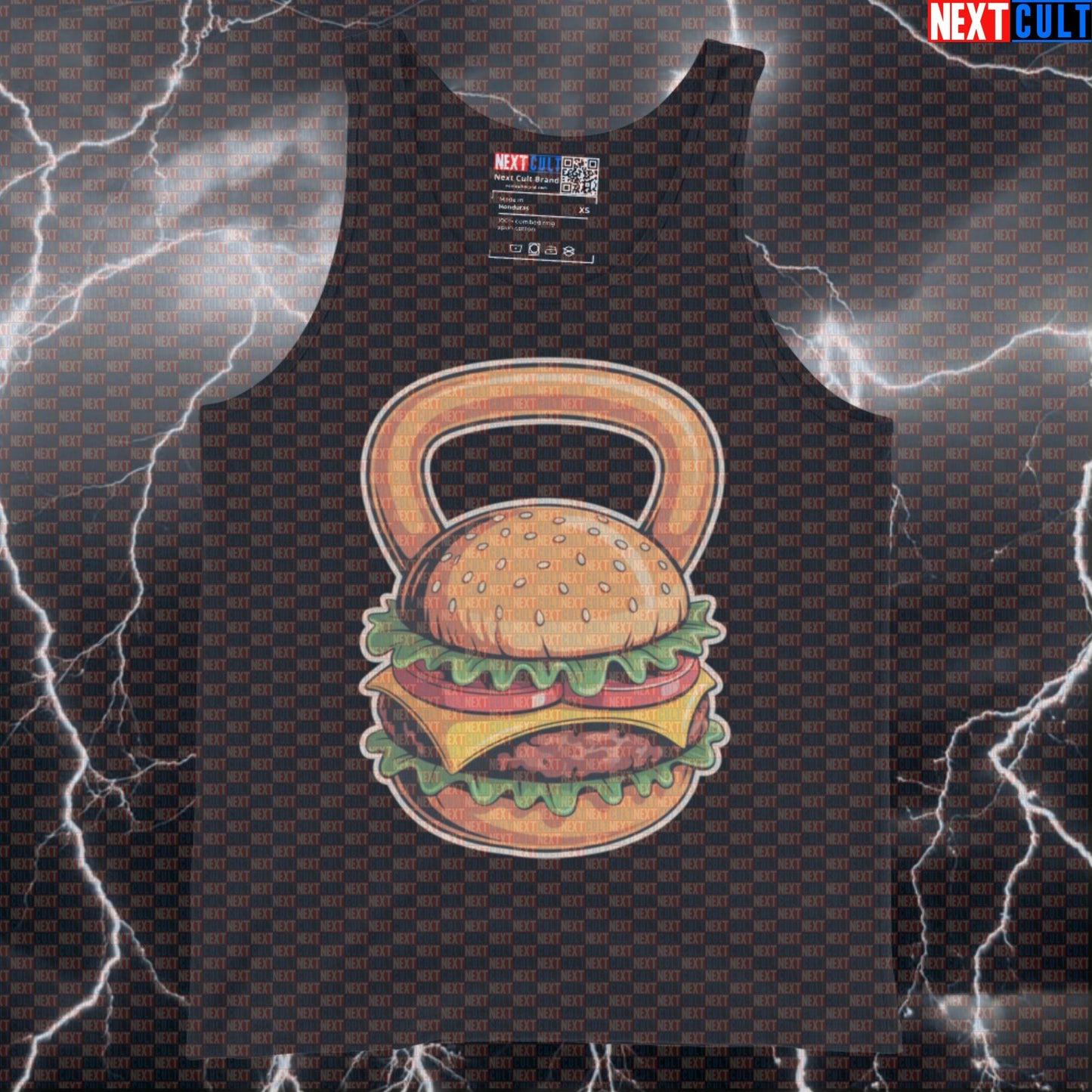 Cheeseburger Kettlebell Funny Gym Tank Top - Burger Swings Meme Vest Muscle Shirt Bulking Fast Food Fitness Gym Kettlebell Workout Next Cult Brand