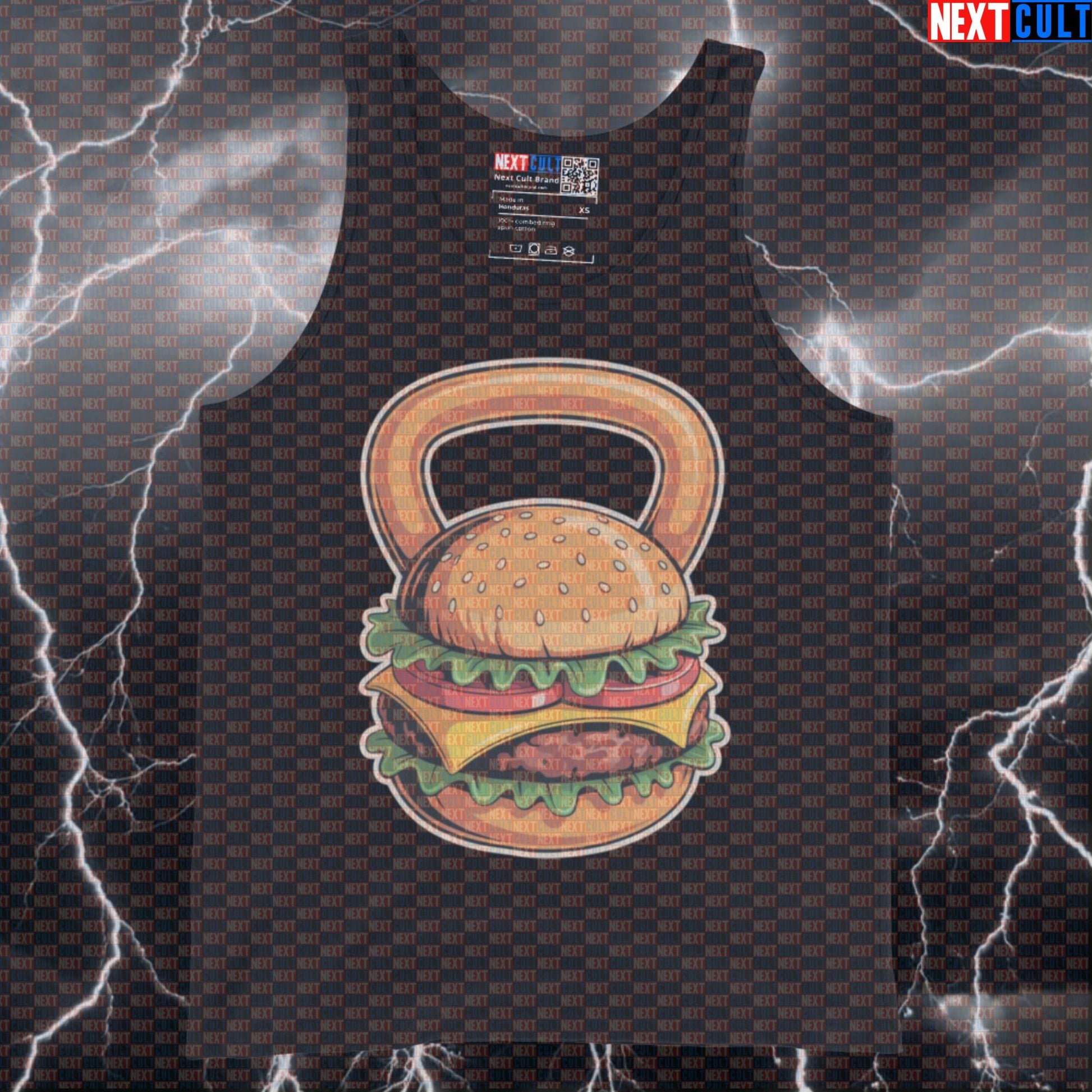 Cheeseburger Kettlebell Funny Gym Tank Top - Burger Swings Meme Vest Muscle Shirt Bulking Fast Food Fitness Gym Kettlebell Workout Next Cult Brand