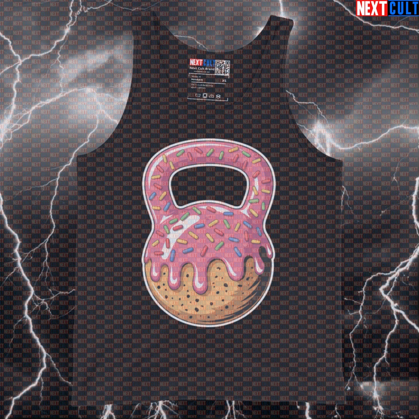 Donut Kettlebell Funny Gym Tank Top - Bakery Gains Meme Vest Muscle Shirt Bulking Donuts Fast Food Fitness Gym Kettlebell Workout Next Cult Brand