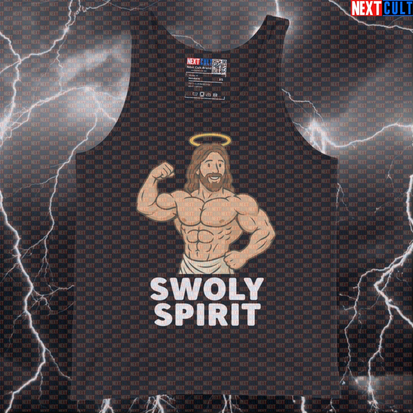Muscular Jesus Bodybuilder Tank Top | Swoly Spirit Funny Gym Vest Bodybuilding Easter Fitness Gym Jesus Workout Next Cult Brand