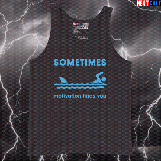 Funny Gym Tank Top with Shark Meme - Motivation Finds You Workout Vest for Cardio & Muscle Shirts Tank Tops Cardio Fitness Gym Swimming Workout Next Cult Brand