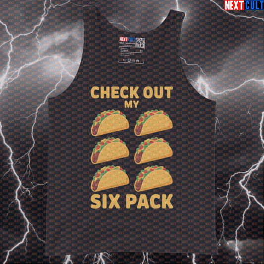 Check Out My Six Pack Tacos Funny Gym Tank Top - Taco Six Pack Vest Muscle Shirt Tank Tops Bodybuilding Bulking Fast Food Fitness Gym Workout Next Cult Brand