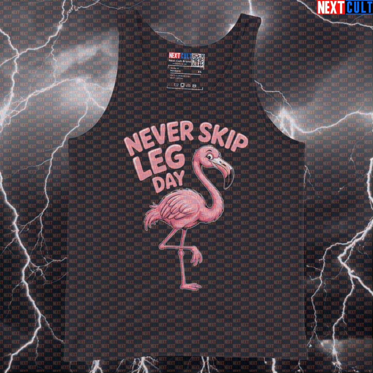 Never Skip Leg Day Flamingo Funny Gym Tank Top - Fitness Meme Vest Muscle Shirt Tank Tops Bodybuilding Fitness Gym Leg Day Powerlifting Workout Next Cult Brand