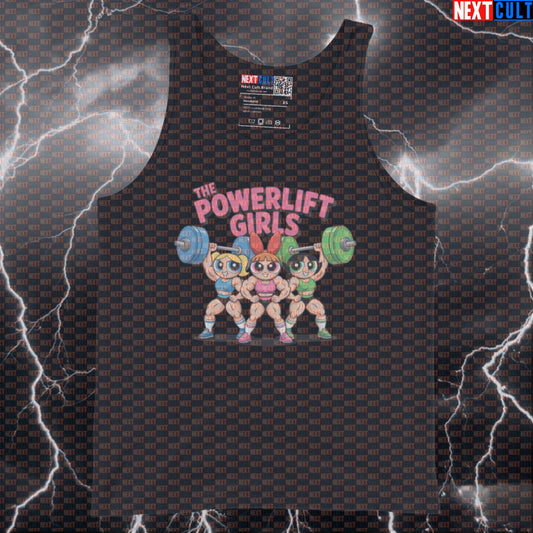 The Powerlift Girls Funny Gym Tank Top - Gym Girl Superhero Cartoon Vest Muscle Shirt Fitness Gym Powerlifting TV Workout Next Cult Brand