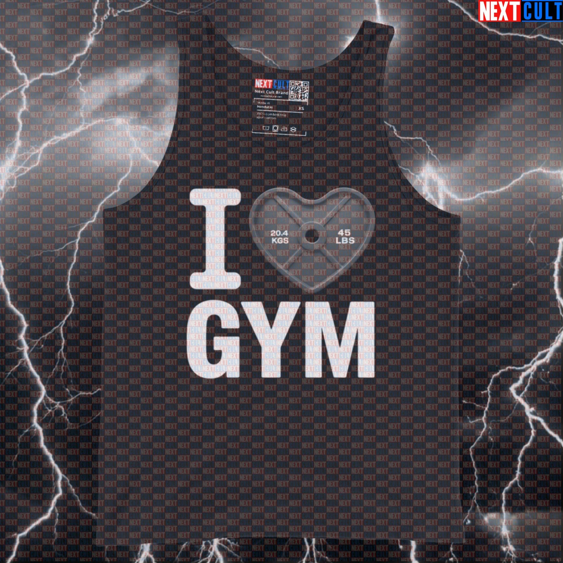 I Love Gym Valentine's Muscle Tank Top | Funny Heart Weight Plate Gym Vest Bodybuilding Fitness Gym Powerlifting Valentine's Day Workout Next Cult Brand
