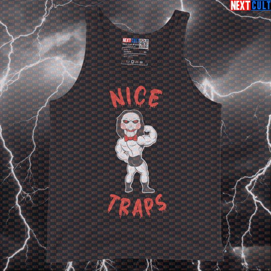 Nice Traps Big Back Funny Gym Tank Top - Halloween Horror Jigsaw Meme Vest Muscle Shirt Bodybuilding Films Fitness Gym Halloween Workout Next Cult Brand