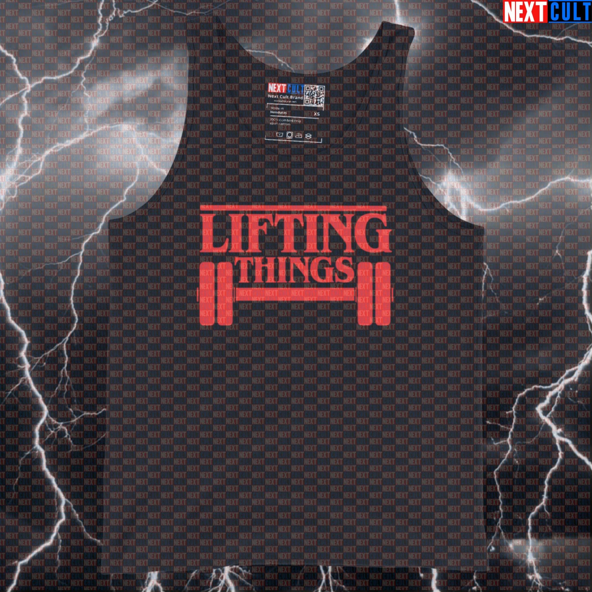 Stranger Gains Funny Gym Tank Top - Lifting Things Getting Gains Vest Muscle Shirt Bodybuilding Fitness Gym Halloween Powerlifting Stranger Things TV Workout Next Cult Brand