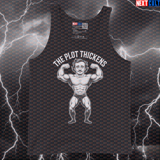 Funny Edgar Allan Poe Gym Tank Top - The Plot Thickens Thicc Literary Meme Vest Muscle Shirt Bodybuilding Books Fitness Gym Workout Next Cult Brand