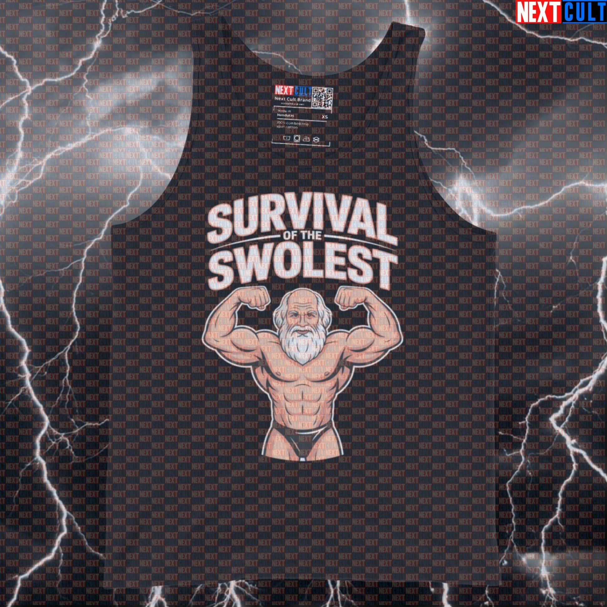 Survival of the Swolest Funny Gym Tank Top - Swole Darwin Evolution Vest Muscle Shirt Bodybuilding Books Fitness Gym Workout Next Cult Brand