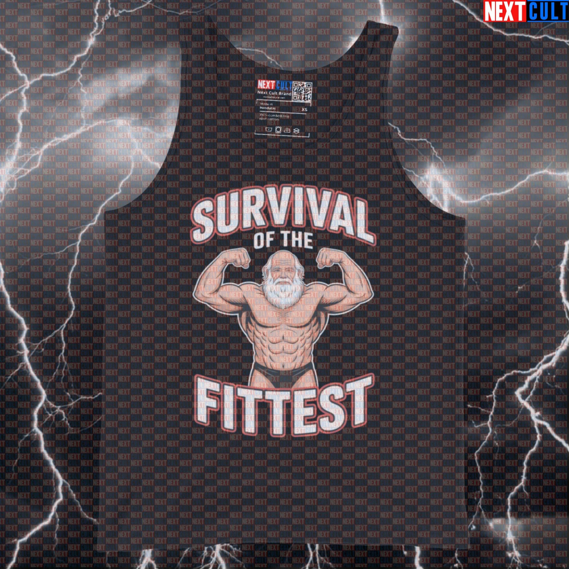 Survival of the Fittest Funny Gym Tank Top - Darwin Gym Meme Vest Muscle Shirt For Lifters Bodybuilding Books Fitness Gym Workout Next Cult Brand
