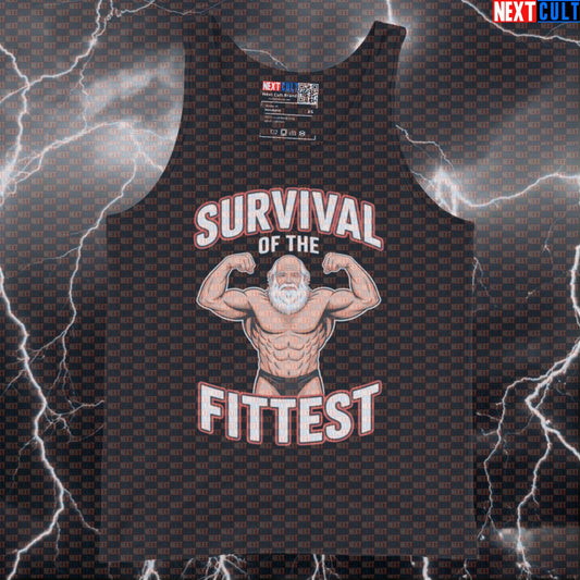 Survival of the Fittest Funny Gym Tank Top - Darwin Gym Meme Vest Muscle Shirt For Lifters Bodybuilding Books Fitness Gym Workout Next Cult Brand