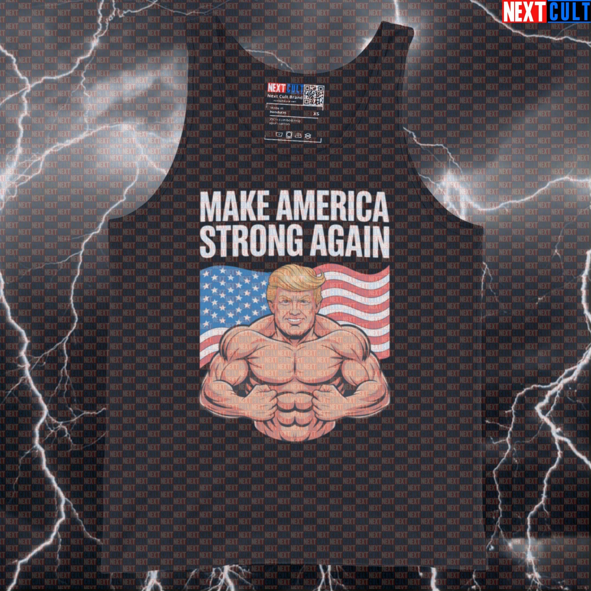Make America Strong Again Funny Gym Tank Top - Patriotic Trump Vest Muscle Shirt For Lifters 4th of July Donald Trump Fitness Gym Powerlifting Workout Next Cult Brand