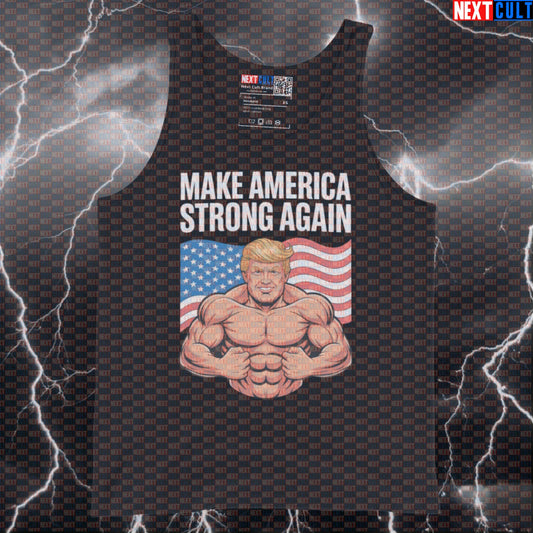 Make America Strong Again Funny Gym Tank Top - Patriotic Trump Vest Muscle Shirt For Lifters 4th of July Donald Trump Fitness Gym Powerlifting Workout Next Cult Brand